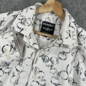 Barabas Shirt Mens Medium White Geometric Ring Print Long Sleeve Button Up